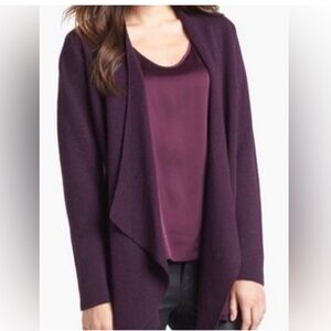 Eileen Fisher Plum Merino wool waterfall cardigan sweater size medium.